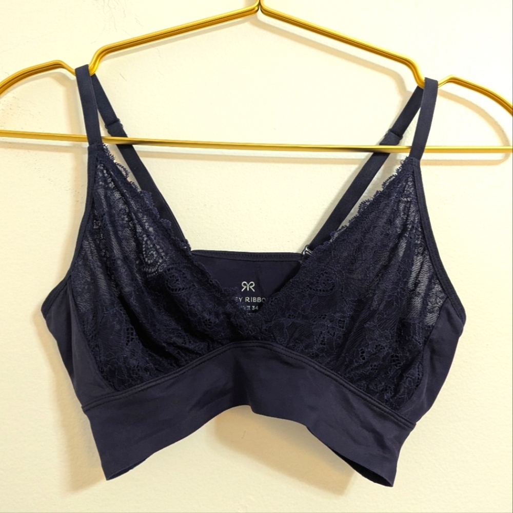 Ruby Ribbon Size 34 Navy Lace Bralette Bra